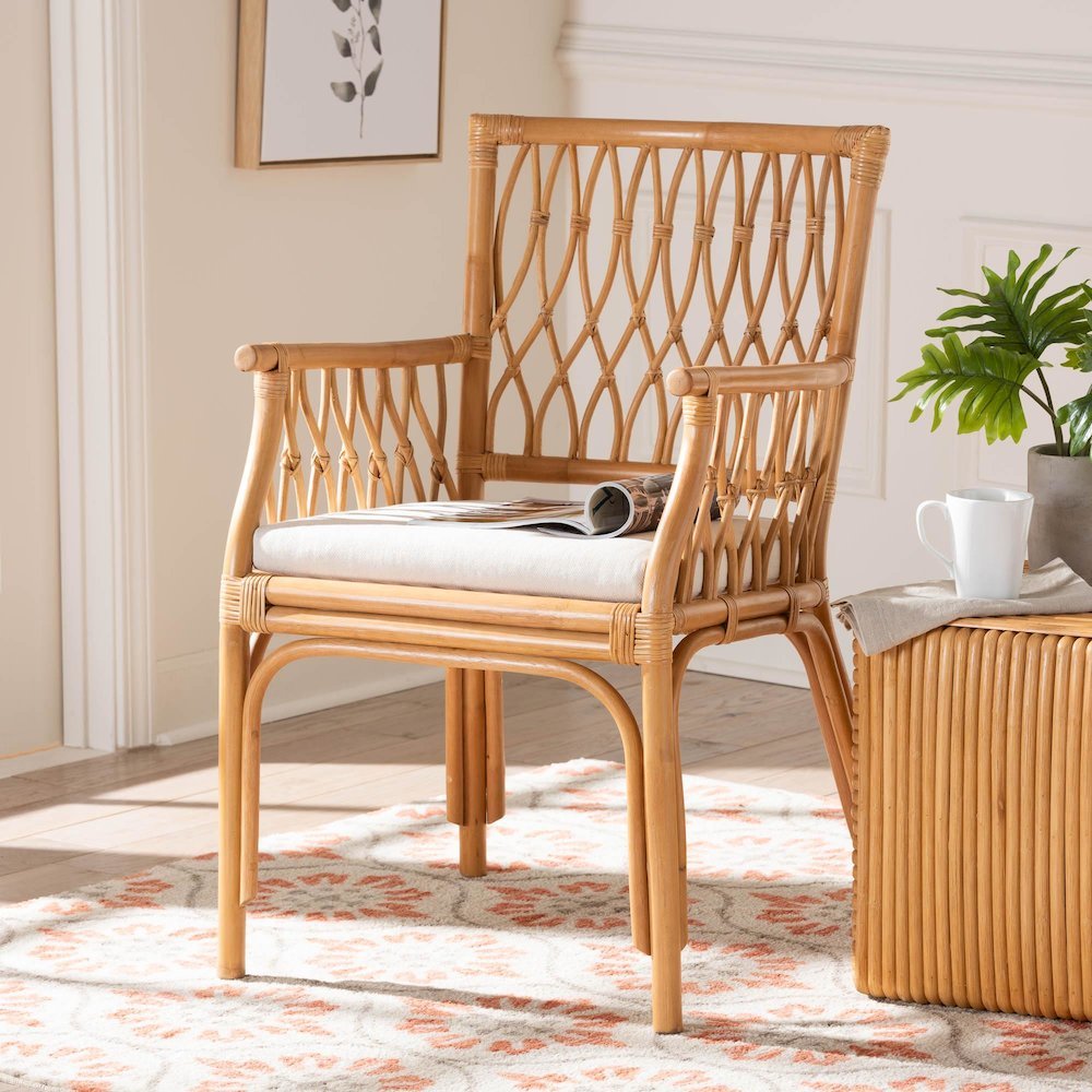 bali & pari Maisa Bohemian Light Honey Rattan Arm Chair. Picture 18