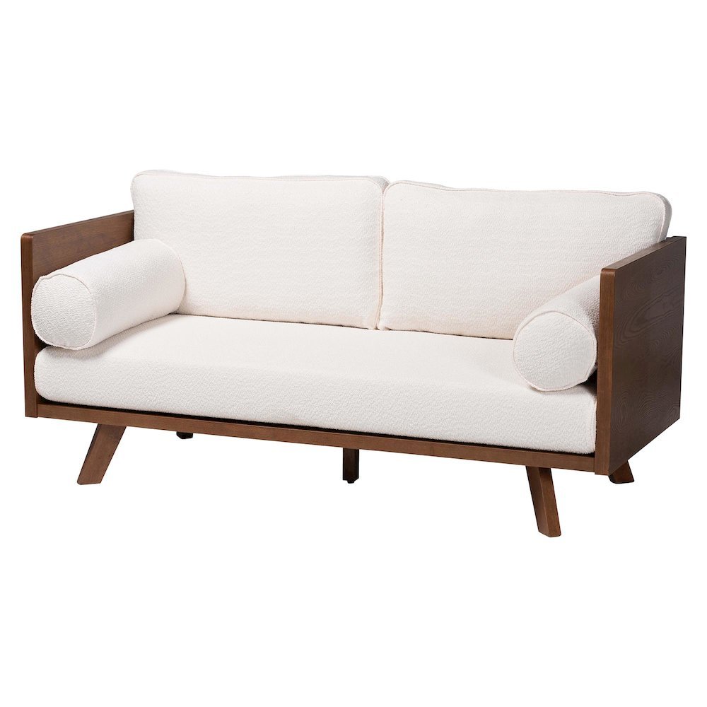 Uriel Mid-Century Modern Cream Boucle Fabric Sofa. Picture 12