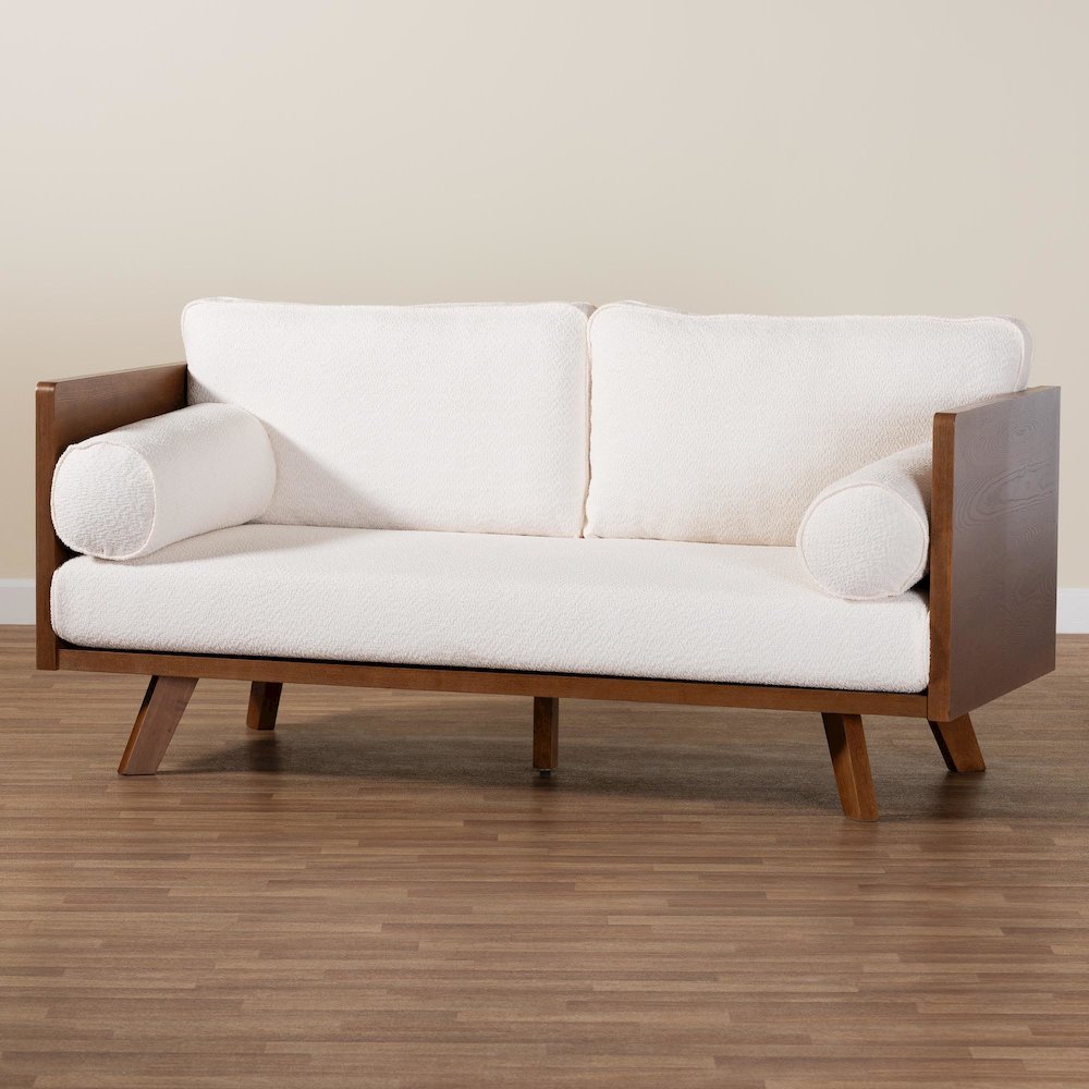 Uriel Mid-Century Modern Cream Boucle Fabric Sofa. Picture 21