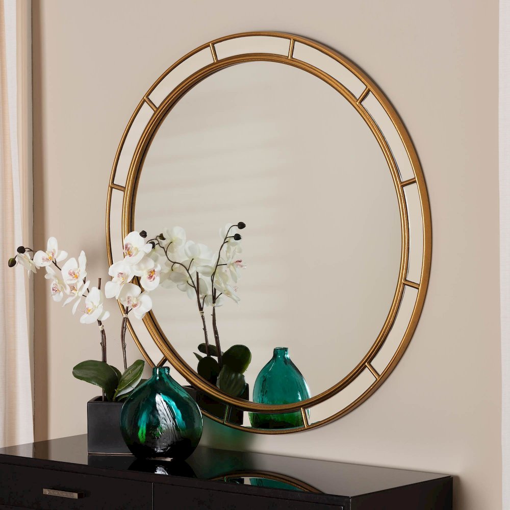 Ulvi Antique Goldleaf Round Accent Mirror. Picture 7