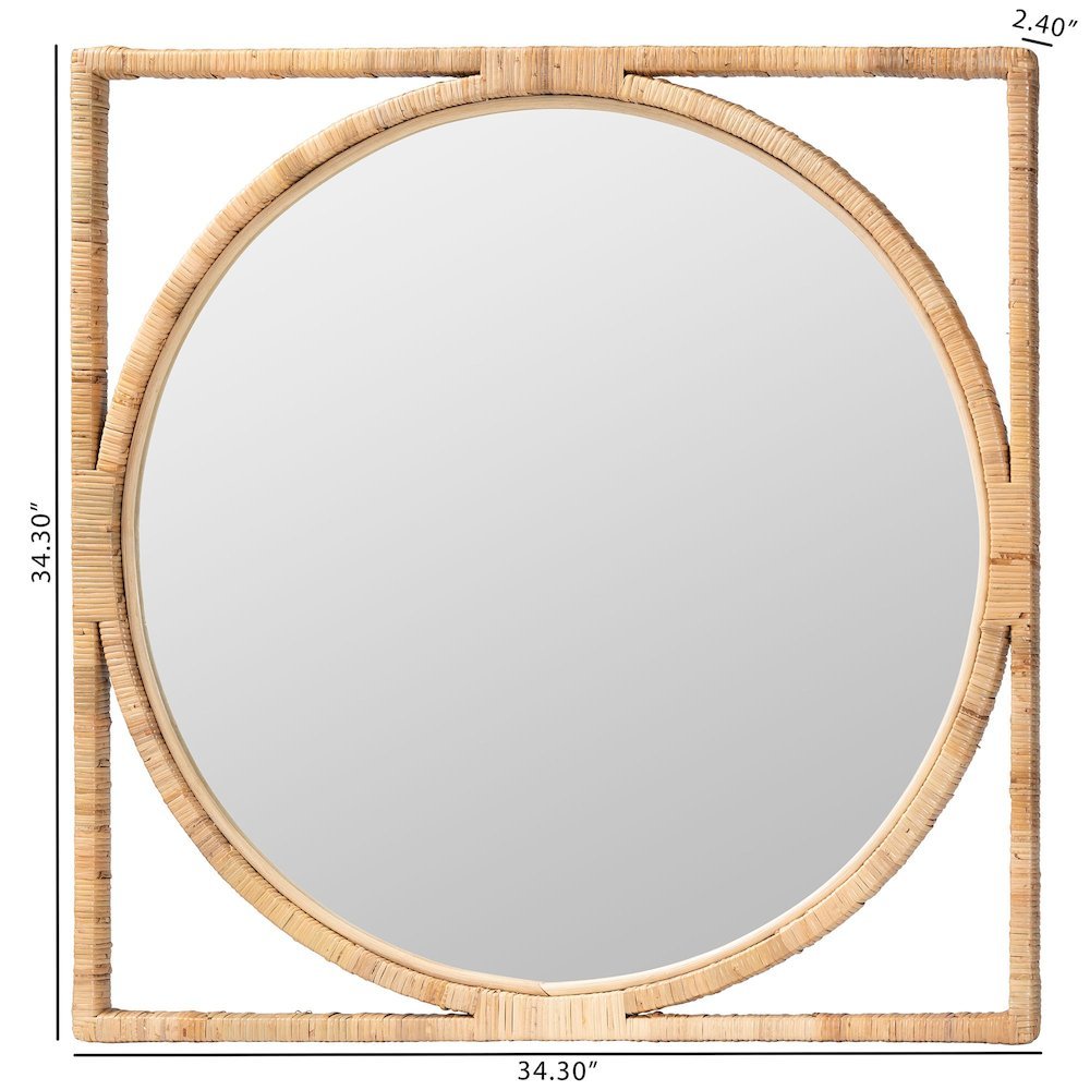 Bayan Japandi Natural Rattan Wall Mirror. Picture 8