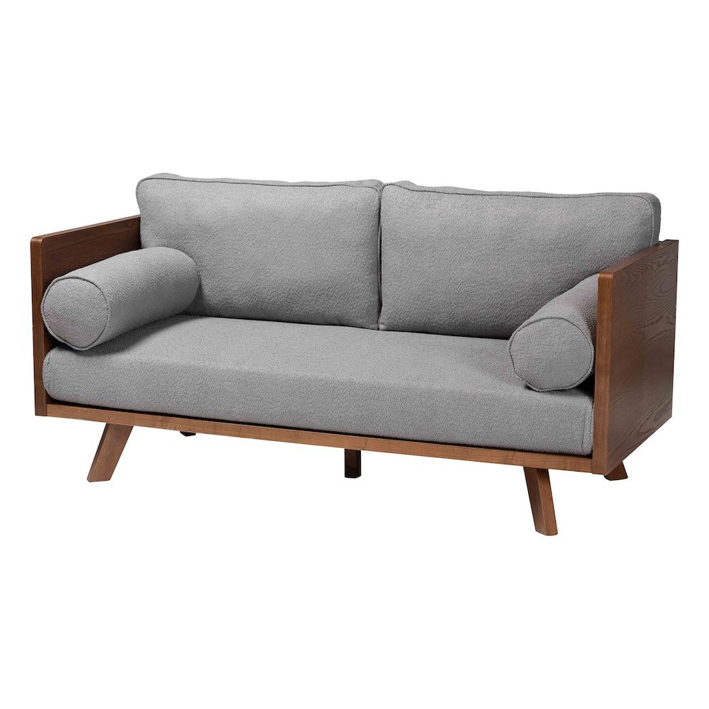 Uriel Mid-Century Modern Grey Boucle Fabric Sofa. Picture 12