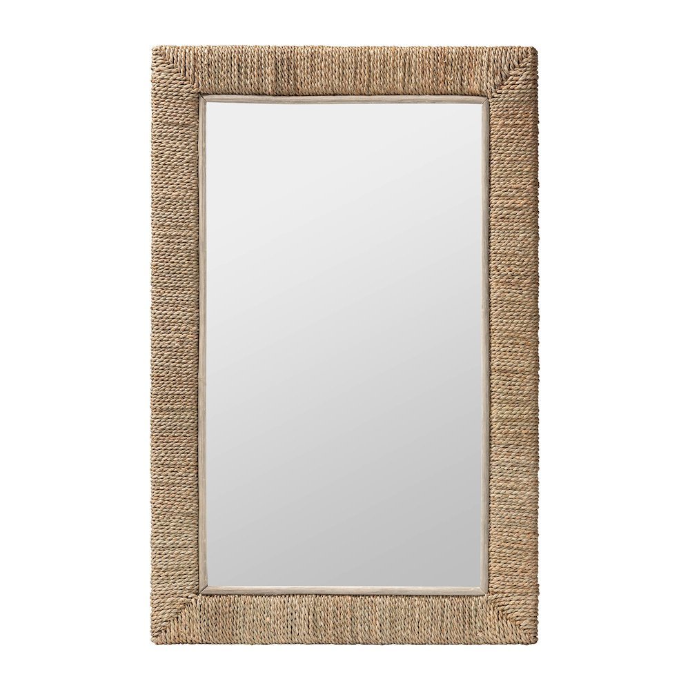 Geralyn Japandi Natural Seagrass Rectangular Wall Mirror. Picture 5