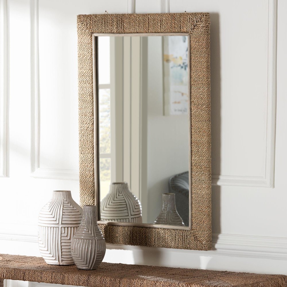 Geralyn Japandi Natural Seagrass Rectangular Wall Mirror. Picture 7