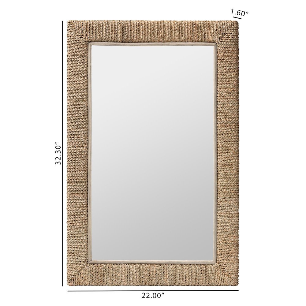 Geralyn Japandi Natural Seagrass Rectangular Wall Mirror. Picture 8
