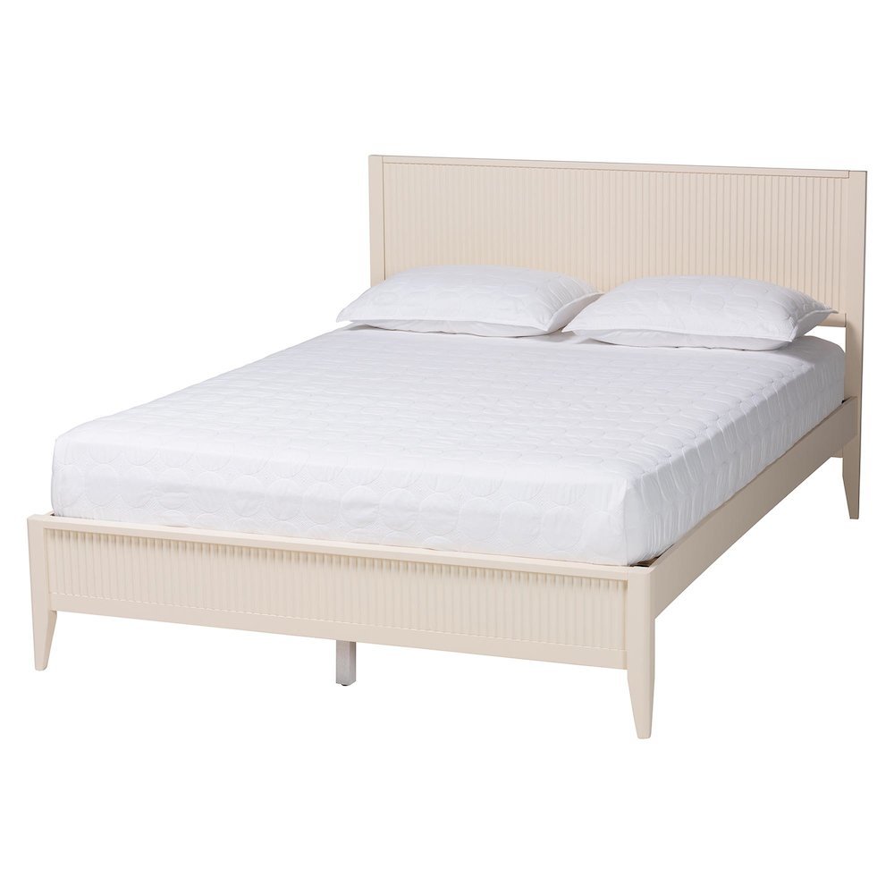 Primrose Mid-Century Ivory Fluted Wood Queen Size Platform Bed. Picture 11