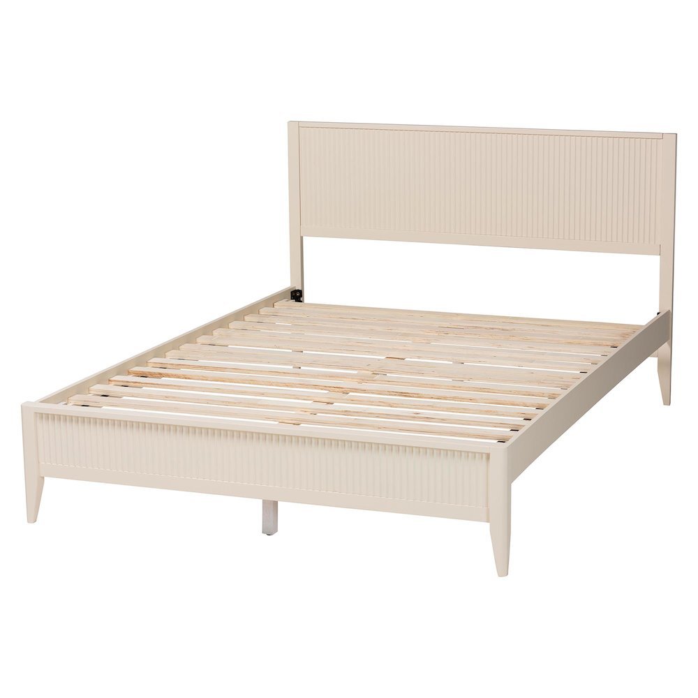 Primrose Mid-Century Ivory Fluted Wood Queen Size Platform Bed. Picture 13