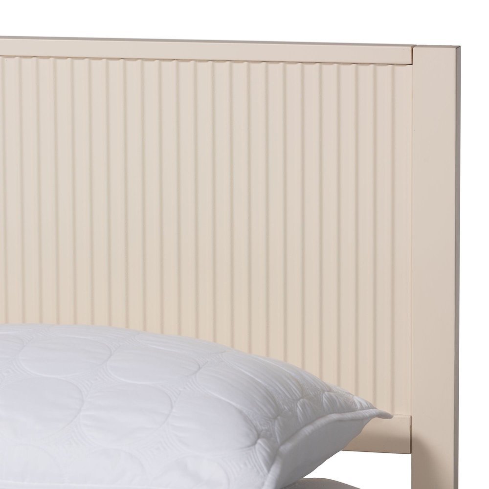 Primrose Mid-Century Ivory Fluted Wood Queen Size Platform Bed. Picture 14