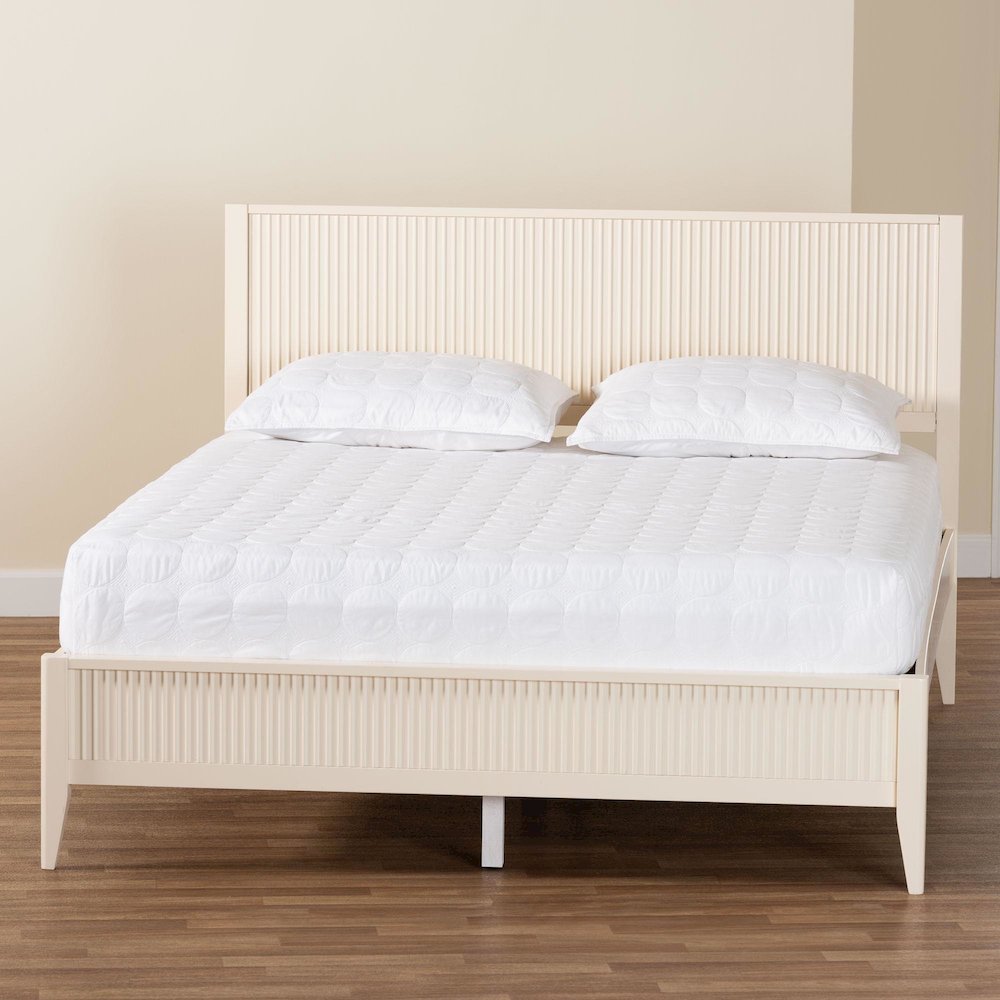 Primrose Mid-Century Ivory Fluted Wood Queen Size Platform Bed. Picture 18