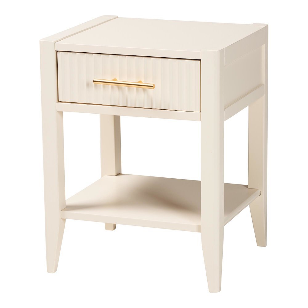 Primrose Mid-Century Ivory Fluted Wood Queen Size 4-Piece Bedroom Set. Picture 14