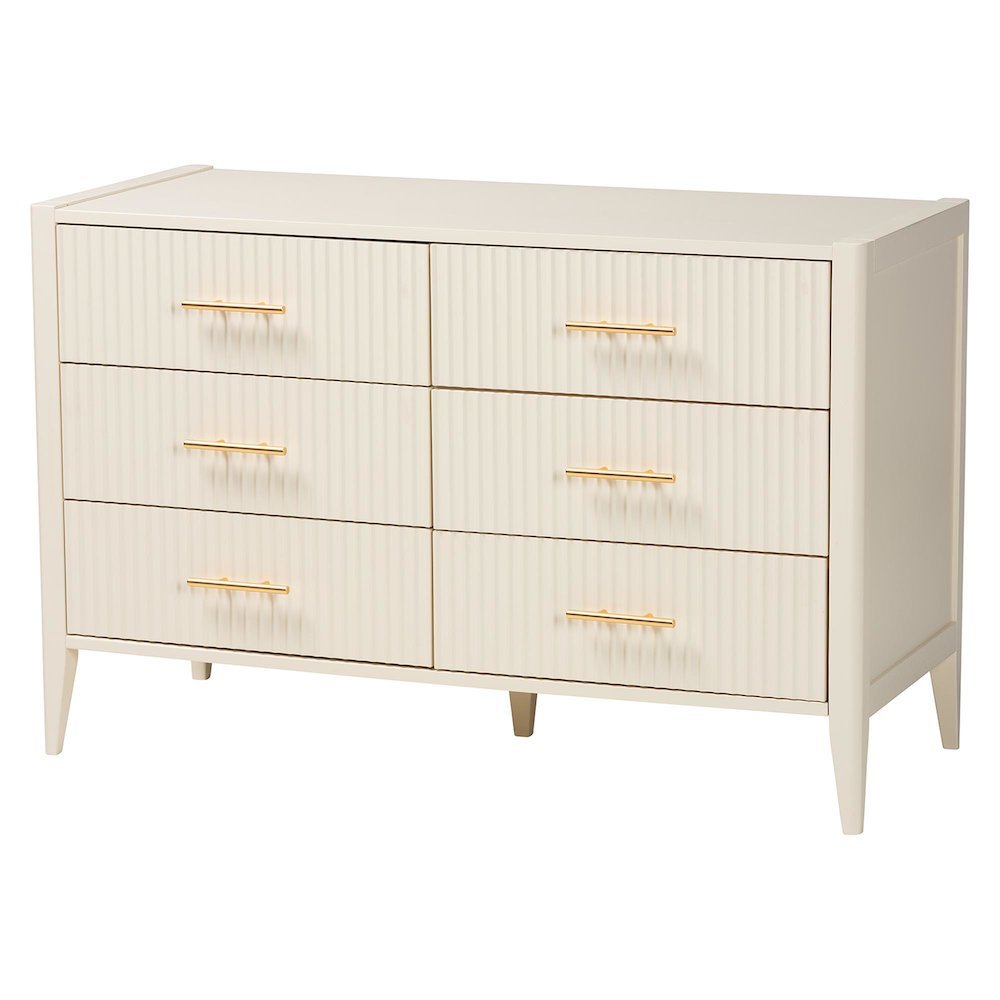 Primrose Mid-Century Ivory Fluted Wood Queen Size 4-Piece Bedroom Set. Picture 15