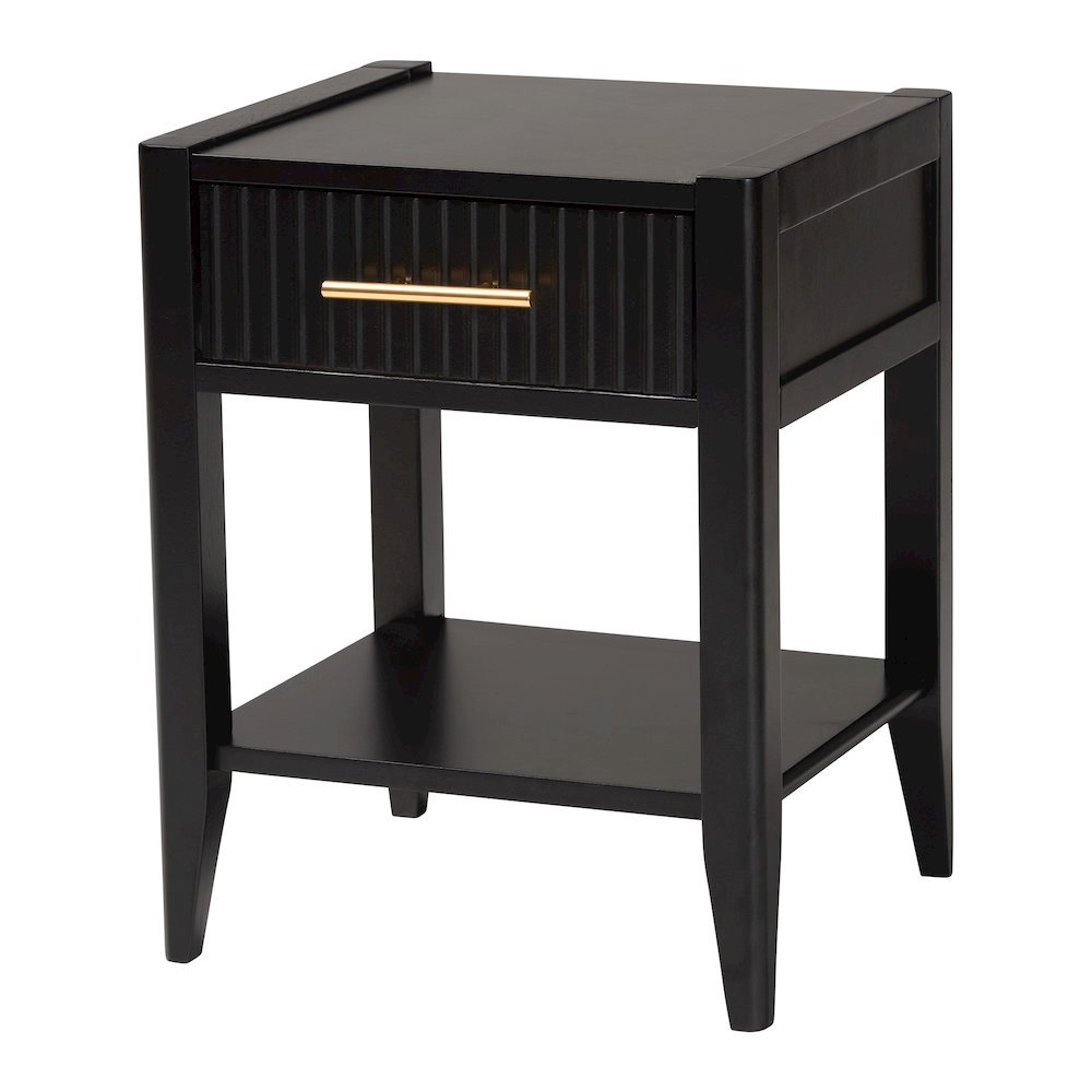 Primrose Mid-Century Black Fluted Wood King Size 4-Piece Canopy Bedroom Set. Picture 14