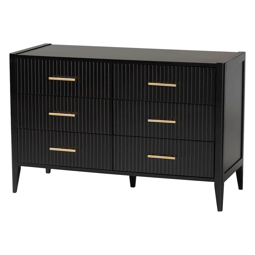 Primrose Mid-Century Black Fluted Wood King Size 4-Piece Canopy Bedroom Set. Picture 15