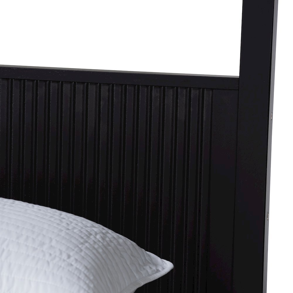Primrose Mid-Century Black Fluted Wood King Size 4-Piece Canopy Bedroom Set. Picture 18