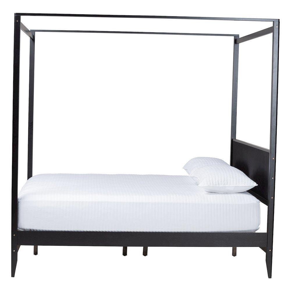 Primrose Mid-Century Black Fluted Wood King Size Canopy Bed. Picture 11