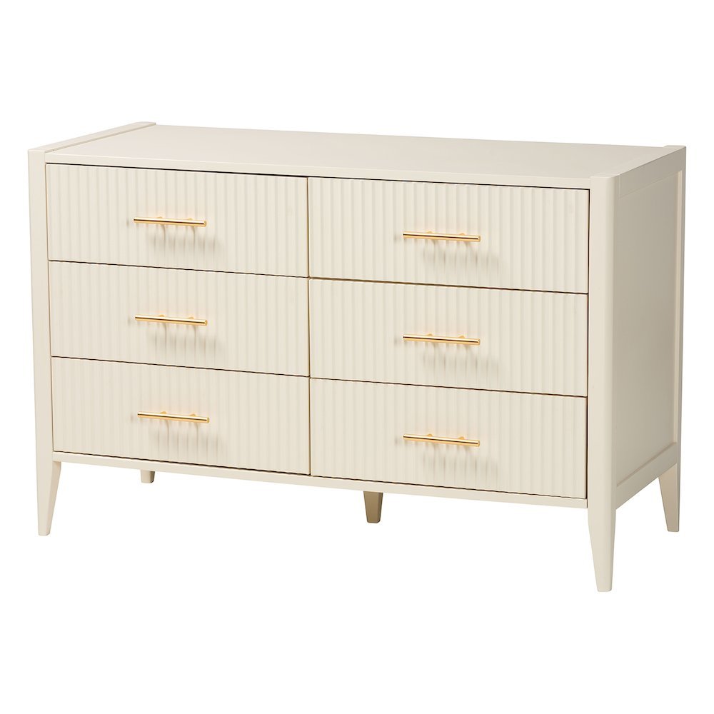 Primrose Mid-Century Ivory Fluted Wood King Size 4-Piece Canopy Bedroom Set. Picture 15