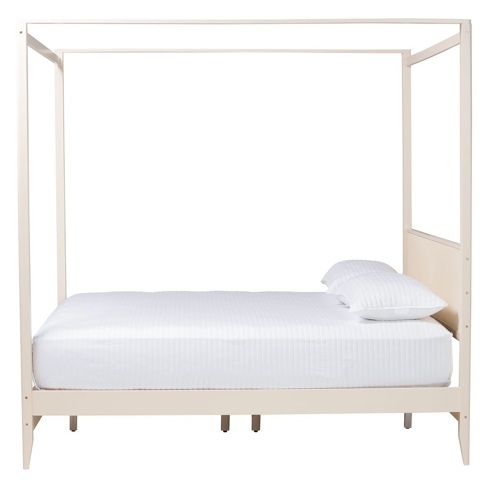 Primrose Mid-Century Ivory Fluted Wood King Size Canopy Bed. Picture 11