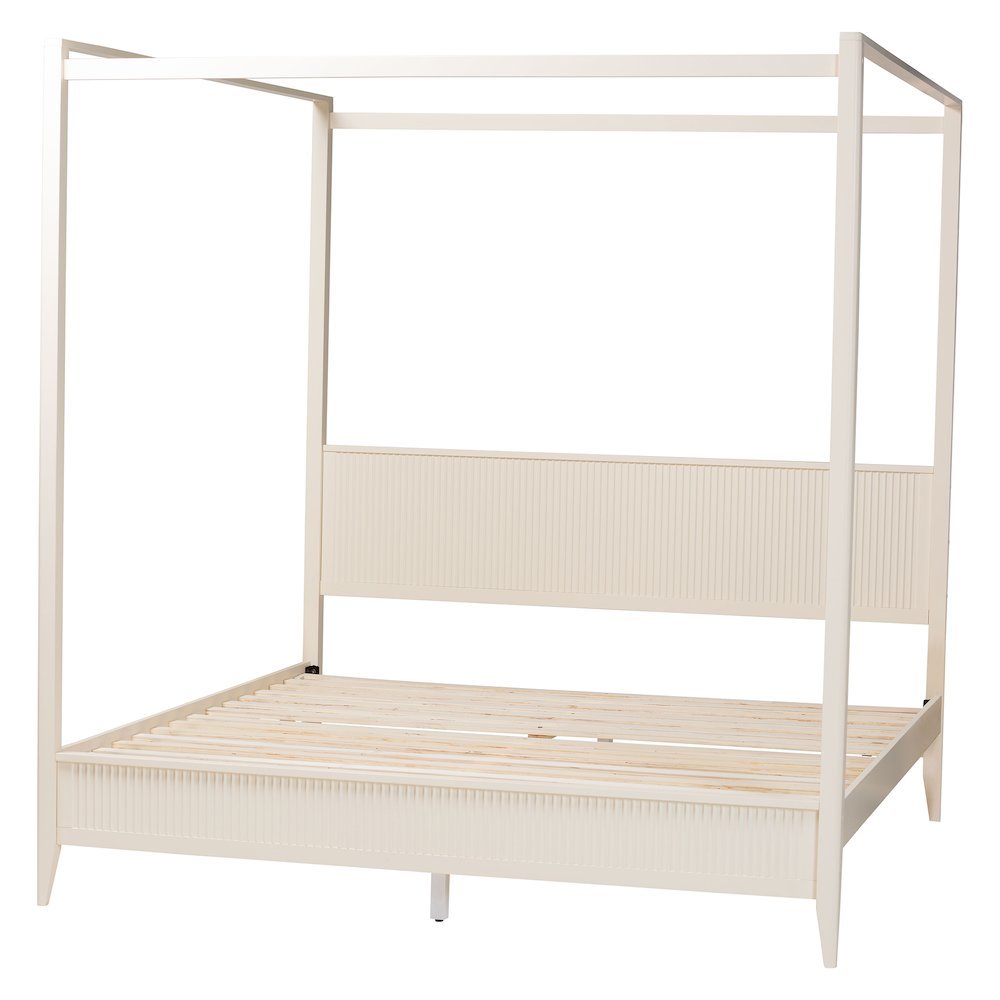 Primrose Mid-Century Ivory Fluted Wood King Size Canopy Bed. Picture 12