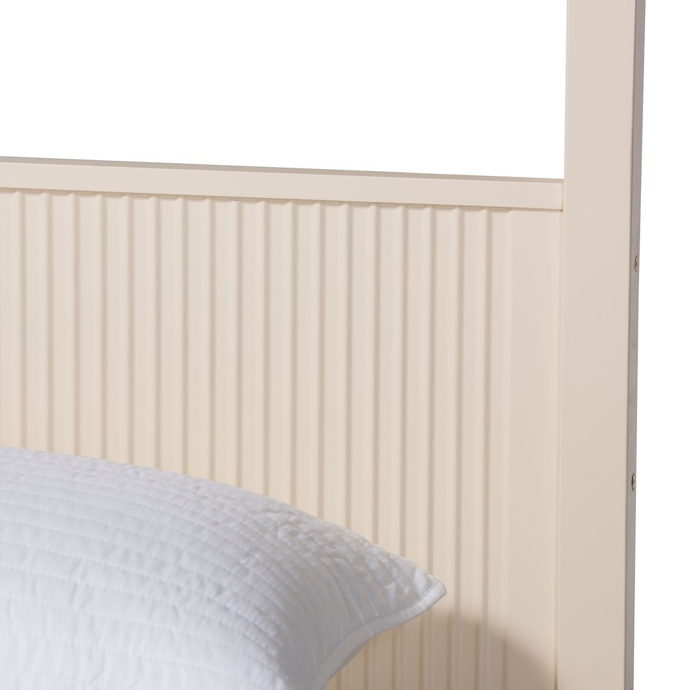 Primrose Mid-Century Ivory Fluted Wood King Size Canopy Bed. Picture 13