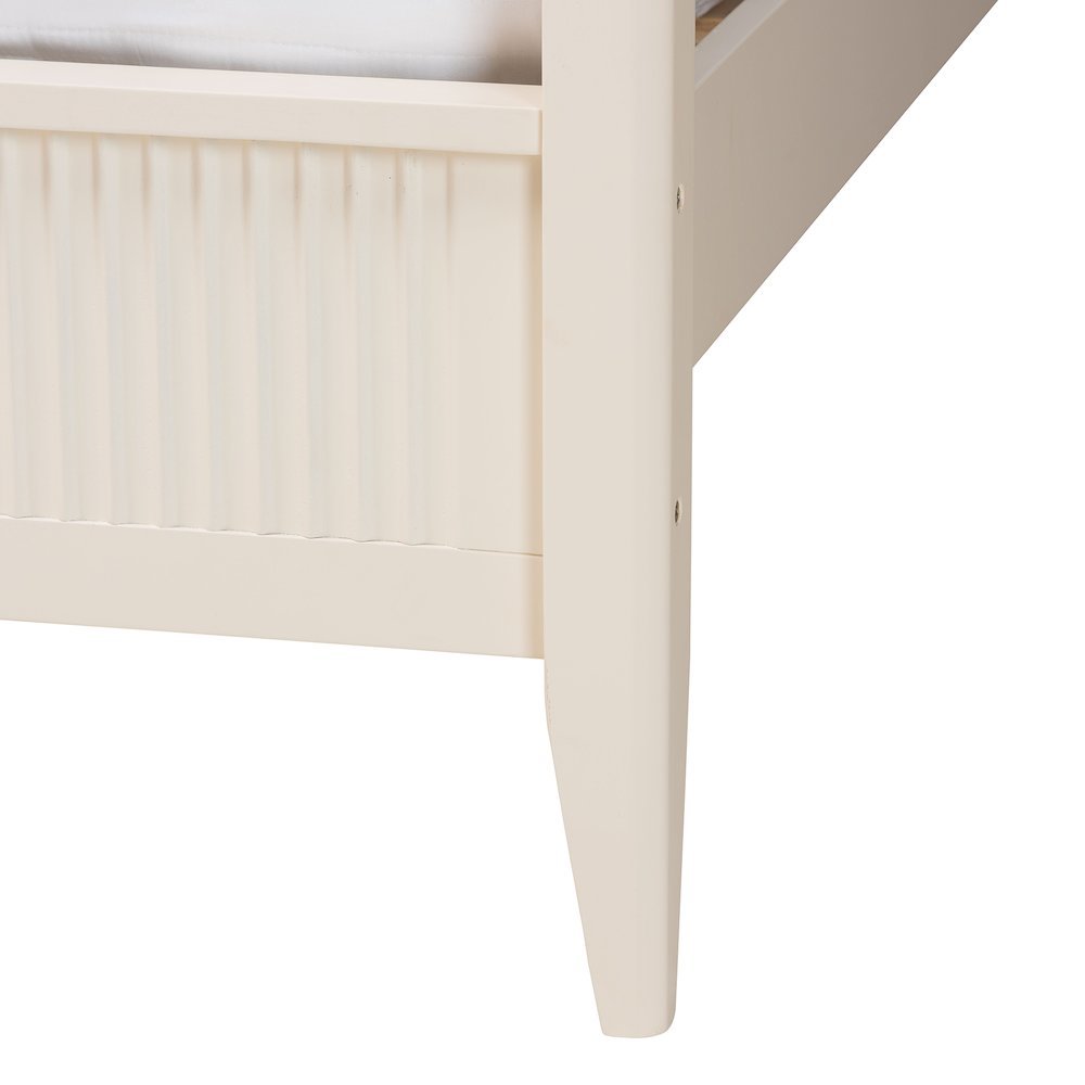 Primrose Mid-Century Ivory Fluted Wood King Size Canopy Bed. Picture 14