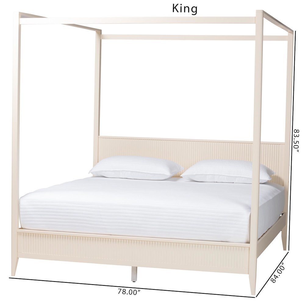 Primrose Mid-Century Ivory Fluted Wood King Size Canopy Bed. Picture 18