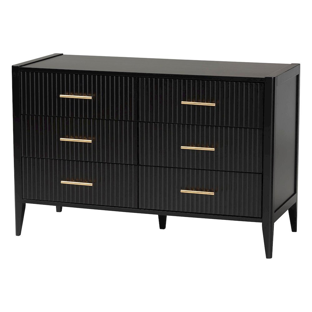 Primrose Mid-Century Black Fluted Wood 6-Drawer Dresser. Picture 11
