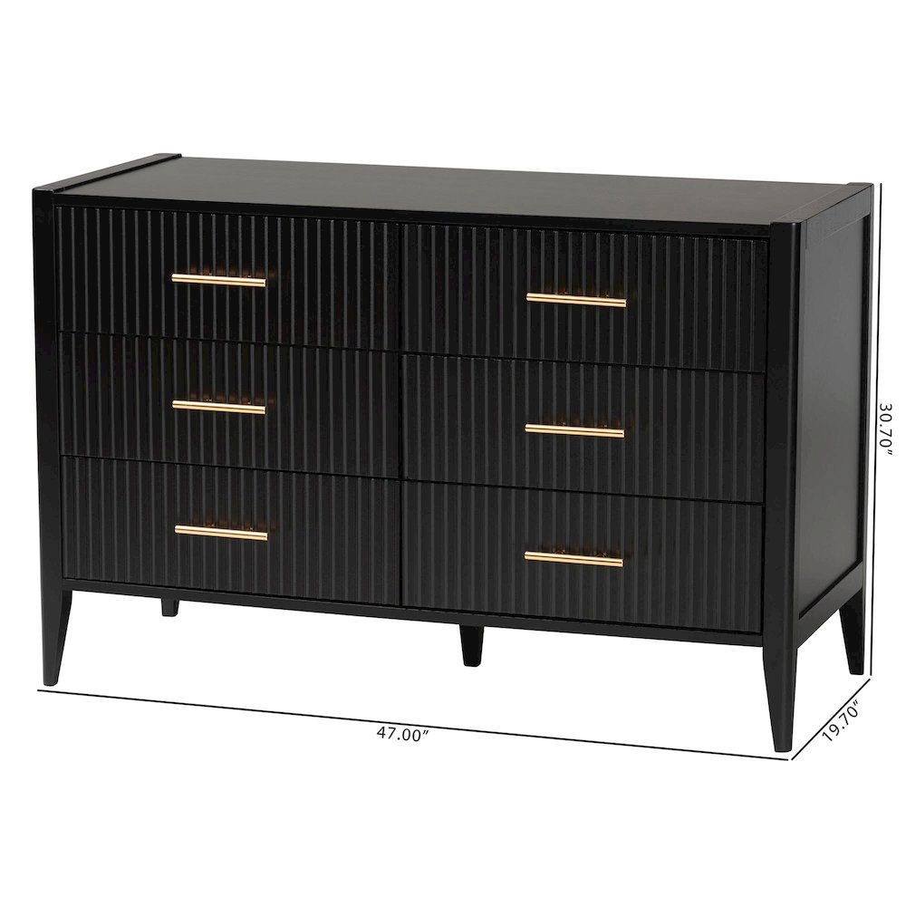 Primrose Mid-Century Black Fluted Wood 6-Drawer Dresser. Picture 20