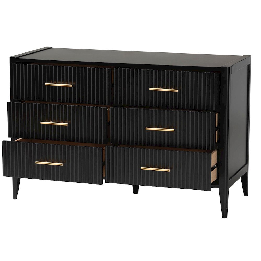 Primrose Mid-Century Black Fluted Wood 6-Drawer Dresser. Picture 12