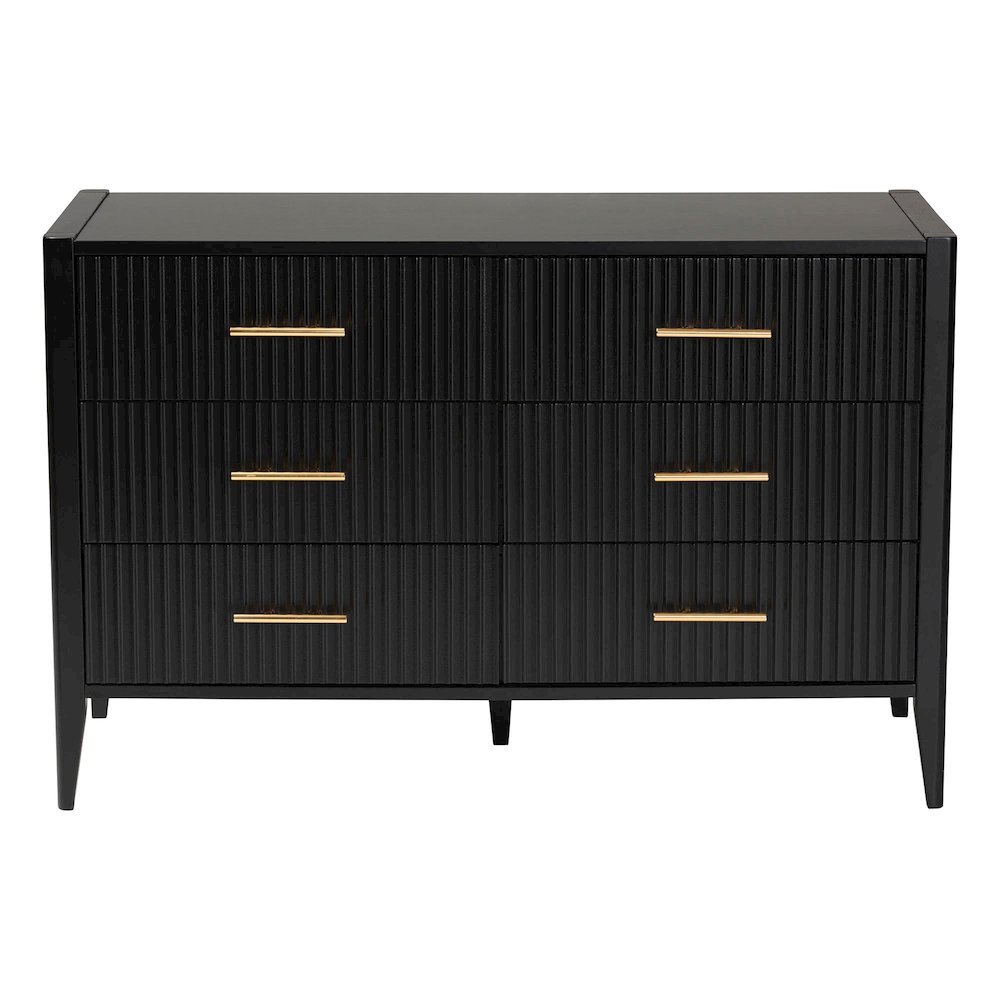 Primrose Mid-Century Black Fluted Wood 6-Drawer Dresser. Picture 13