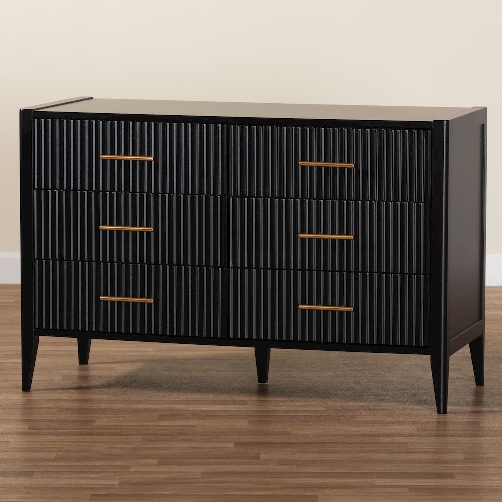 Primrose Mid-Century Black Fluted Wood 6-Drawer Dresser. Picture 19