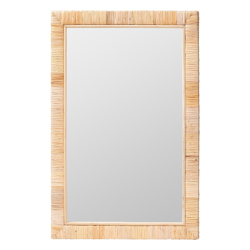 Lankston Bohemian Natural Rattan Rectangle Accent Wall Mirror. Picture 5