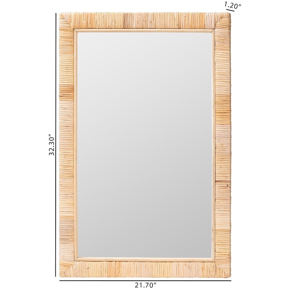 Lankston Bohemian Natural Rattan Rectangle Accent Wall Mirror. Picture 8