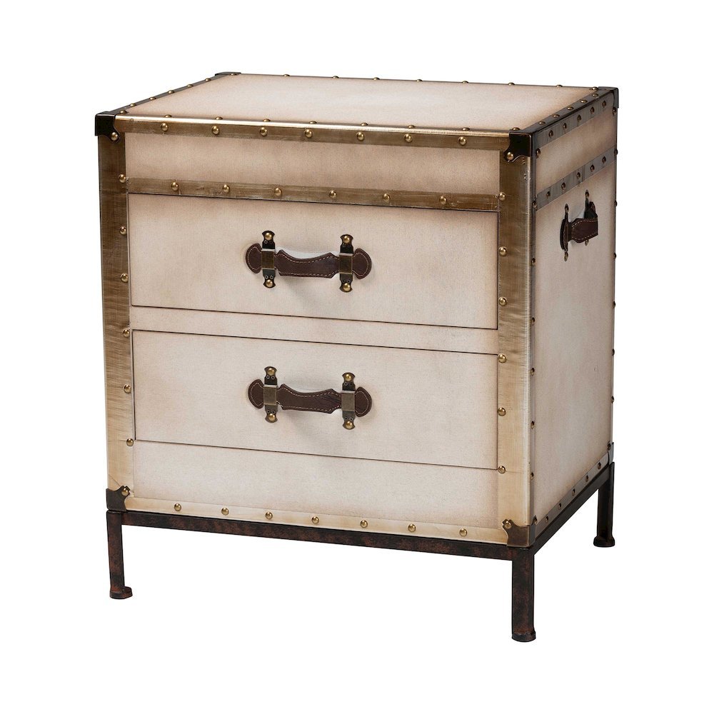 Laura Vintage White Canvas 2-Drawer End Table Trunk. Picture 11