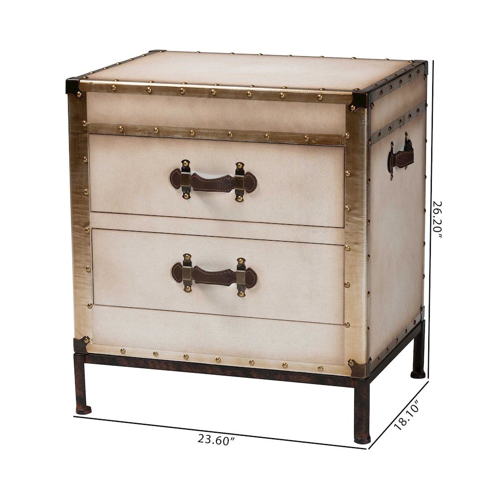 Laura Vintage White Canvas 2-Drawer End Table Trunk. Picture 20