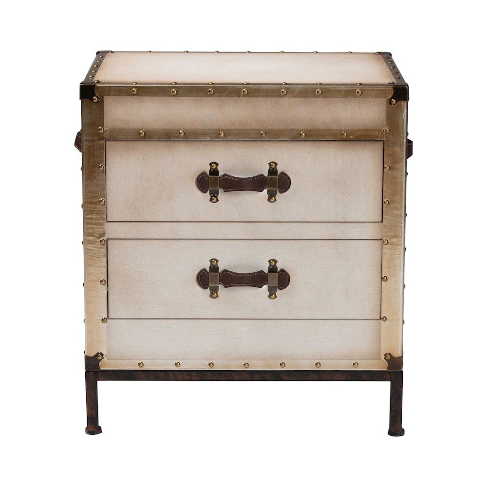 Laura Vintage White Canvas 2-Drawer End Table Trunk. Picture 13