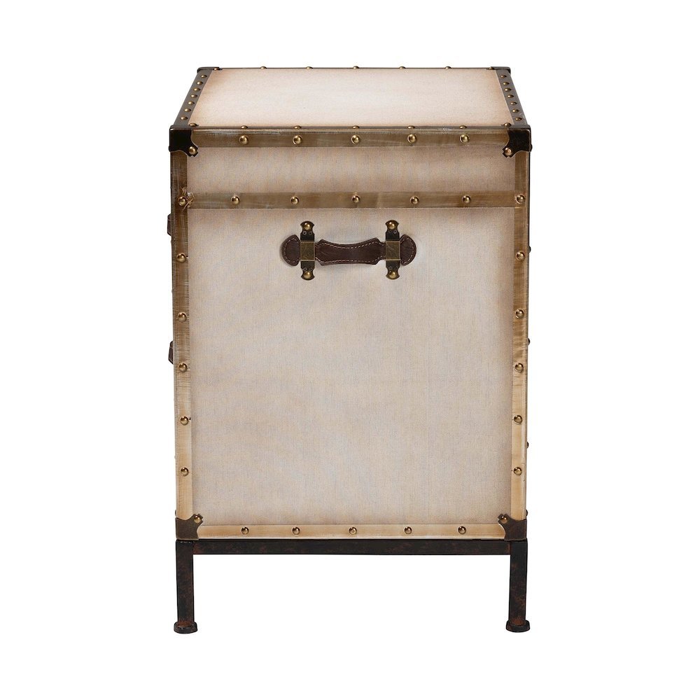 Laura Vintage White Canvas 2-Drawer End Table Trunk. Picture 14