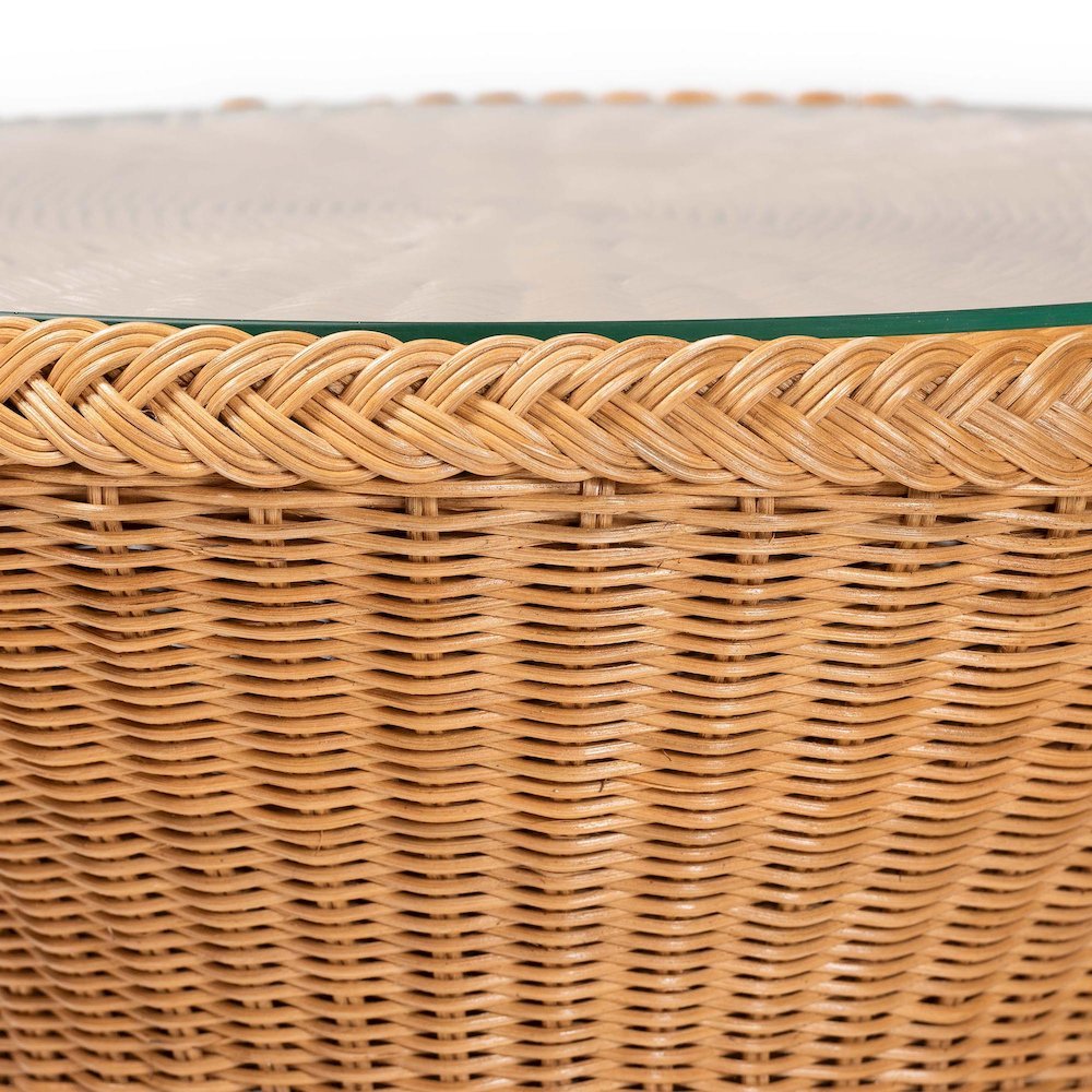 Nina Bohemian Light Honey Braided Rattan End Table with Glass Tabletop. Picture 8