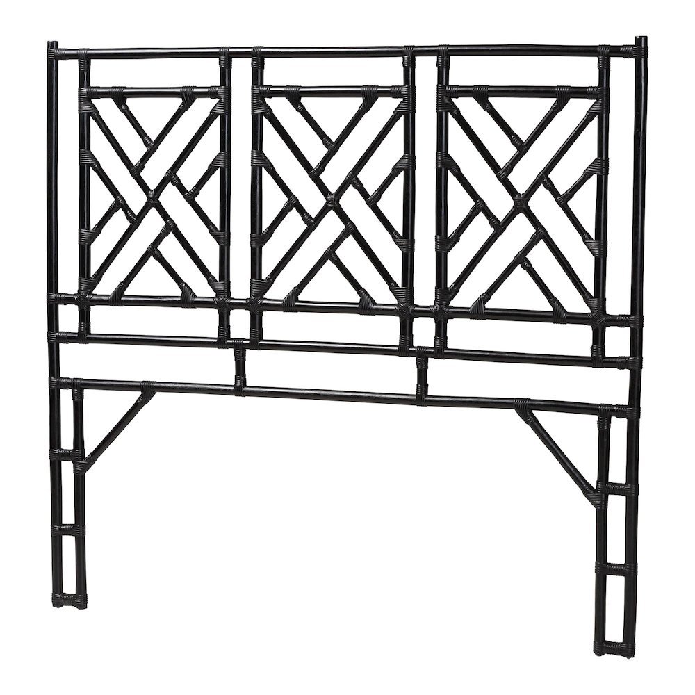 Karavo Bohemian Black Natural Rattan Queen Size Standalone Headboard. Picture 9