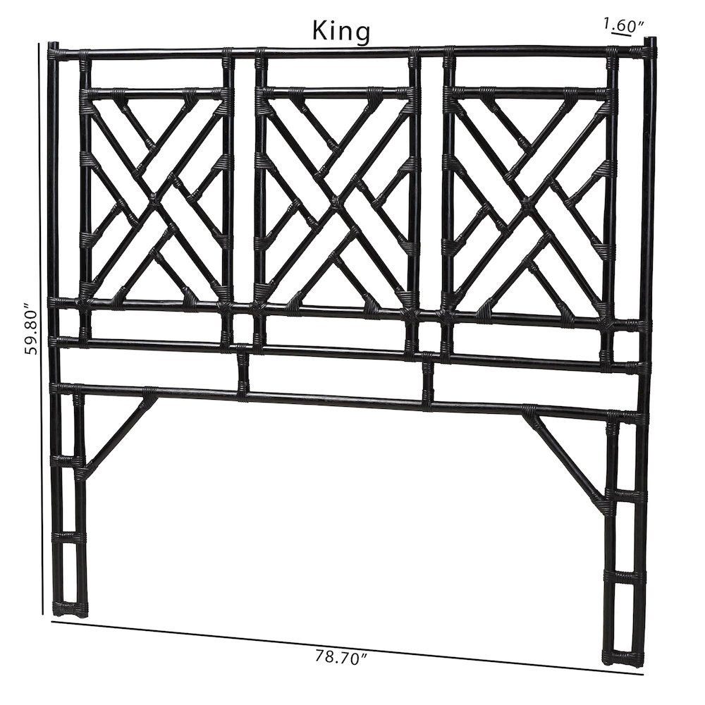 Karavo Bohemian Black Natural Rattan Queen Size Standalone Headboard. Picture 16