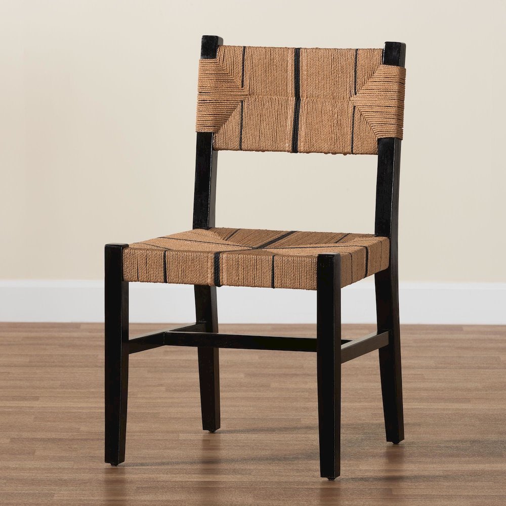 Prita Bohemian Paper Loom and Black Mahogany Wood Dining Chair. Picture 19