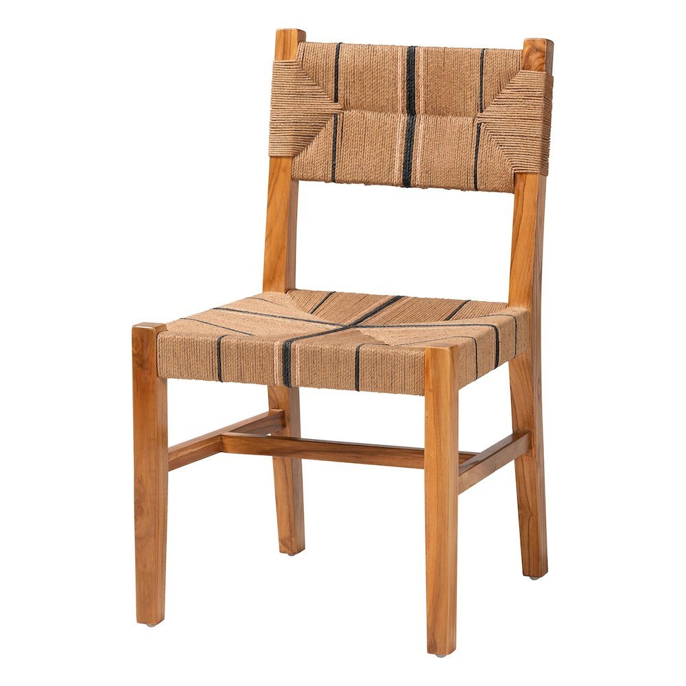 Prita Bohemian Paper Loom and Natural Mahogany Wood Dining Chair. Picture 11