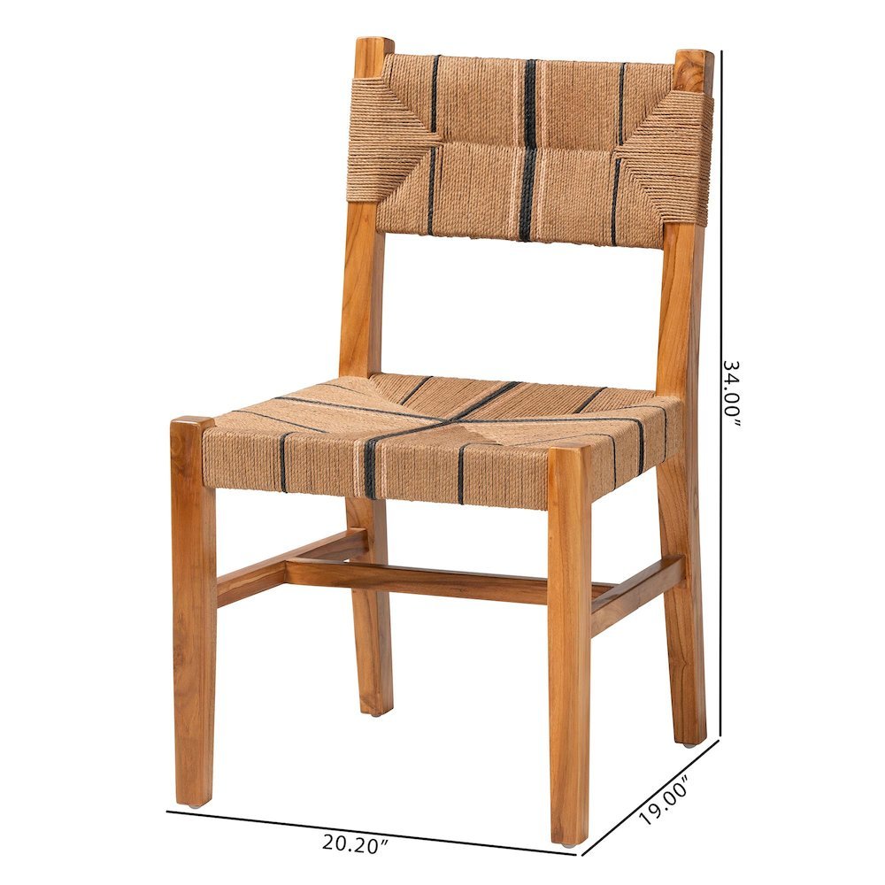 Prita Bohemian Paper Loom and Natural Mahogany Wood Dining Chair. Picture 20
