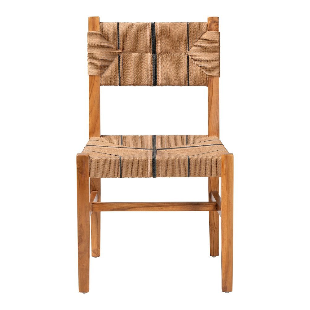 Prita Bohemian Paper Loom and Natural Mahogany Wood Dining Chair. Picture 12