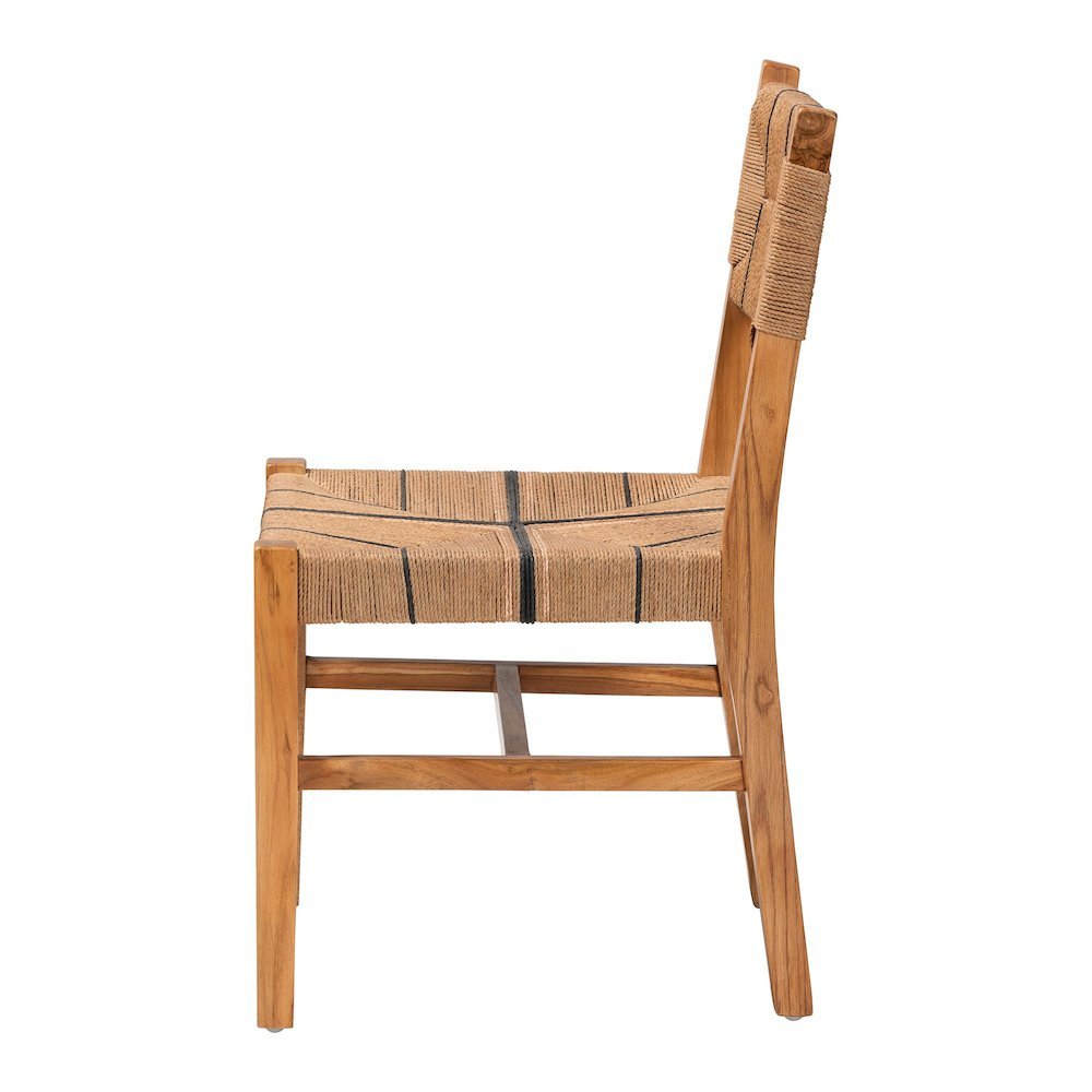 Prita Bohemian Paper Loom and Natural Mahogany Wood Dining Chair. Picture 13