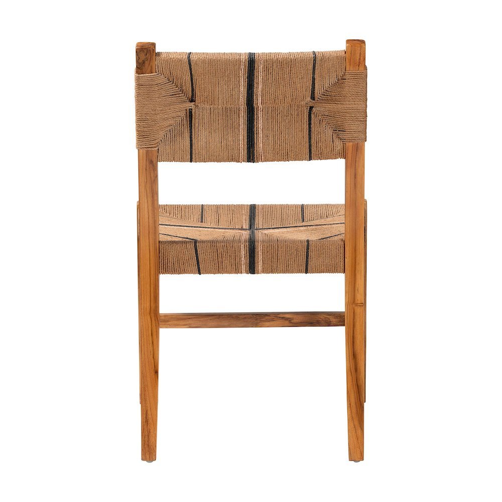 Prita Bohemian Paper Loom and Natural Mahogany Wood Dining Chair. Picture 14