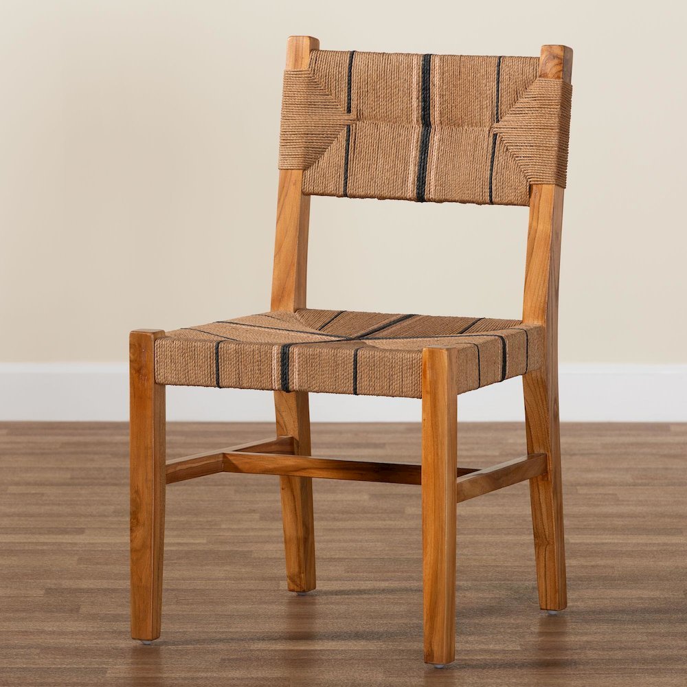 Prita Bohemian Paper Loom and Natural Mahogany Wood Dining Chair. Picture 19