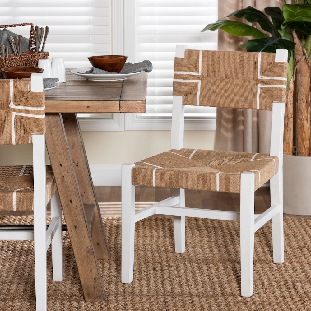 Talli Bohemian Paper Loom and White Mahogany Wood Dining Chair. Picture 18