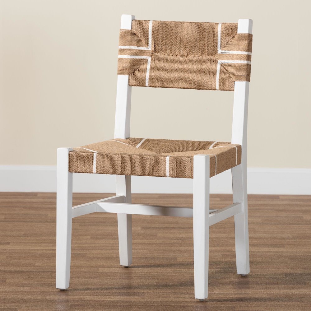Talli Bohemian Paper Loom and White Mahogany Wood Dining Chair. Picture 19