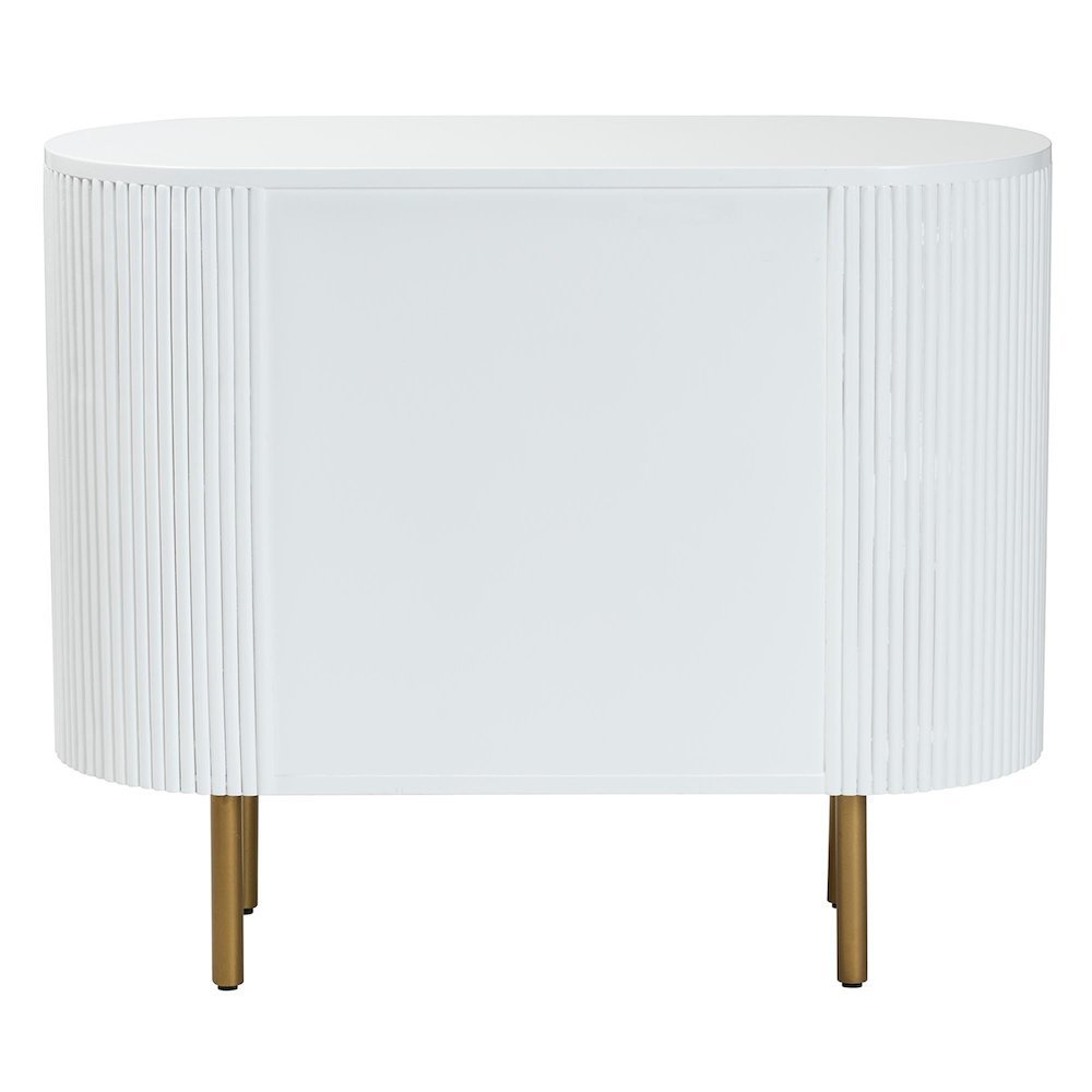 Beyla Mid-Century White Fluted Wood and Gold Metal 3-Drawer Dresser. Picture 15