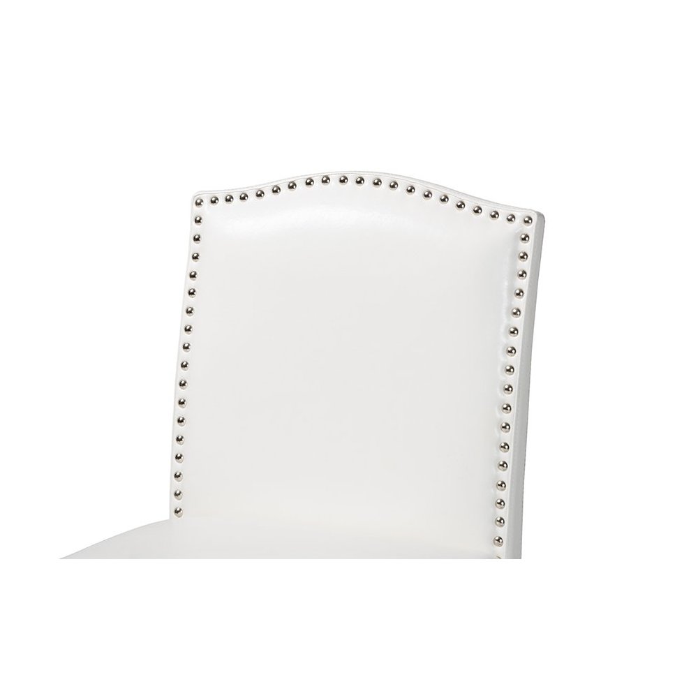 Baxton Studio Libra White Modern Bar Stool with Nail Head Trim (Set of 2). Picture 13